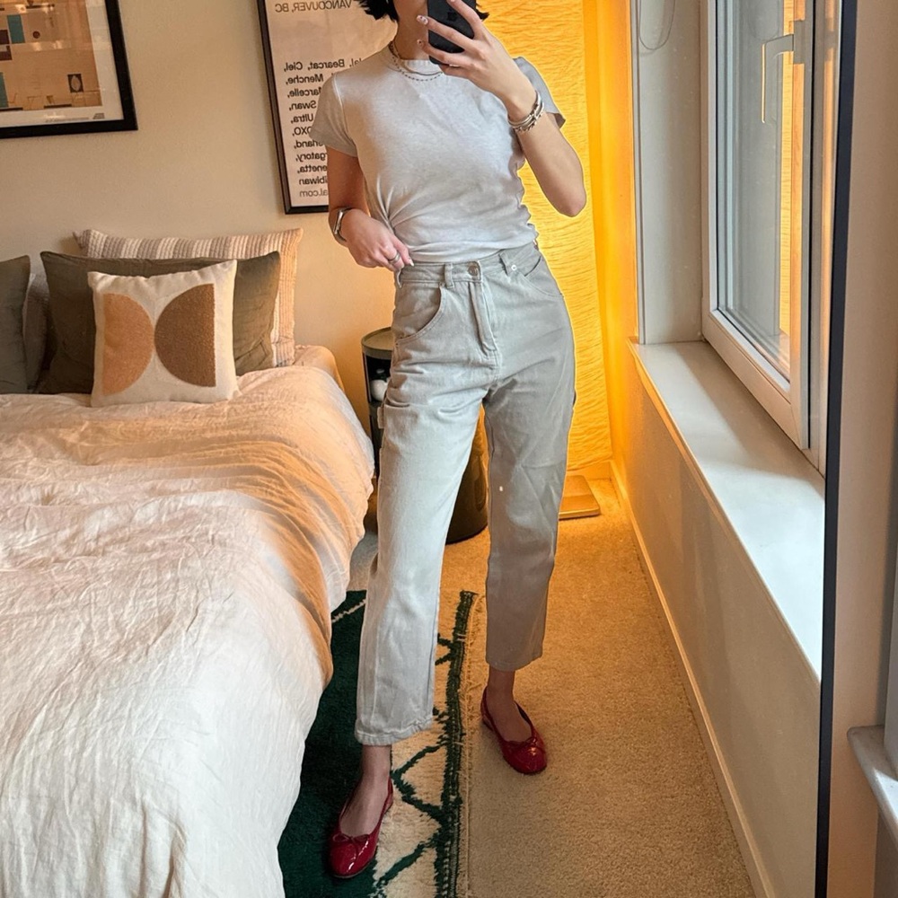 Viden Totokaelo Carpenter Jeans in Beige Grey